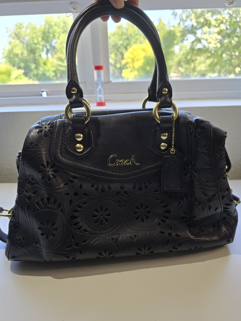 Coach Black Laser-Cut Leather Satchel